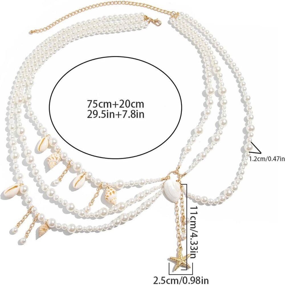 Beach Summer Pearl Waist Chain Alloy Multi-layered Body Jewelry for Women - Picture 5 of 7